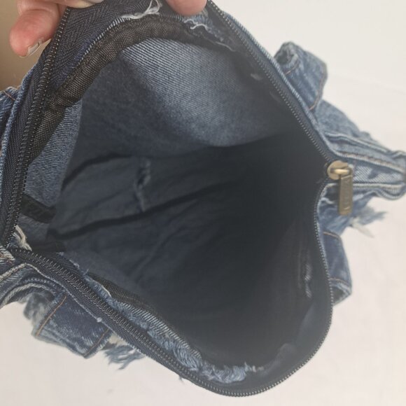 YAALI Denim Distressed Frayed Shoulder Tote Bag - Picture 5 of 16